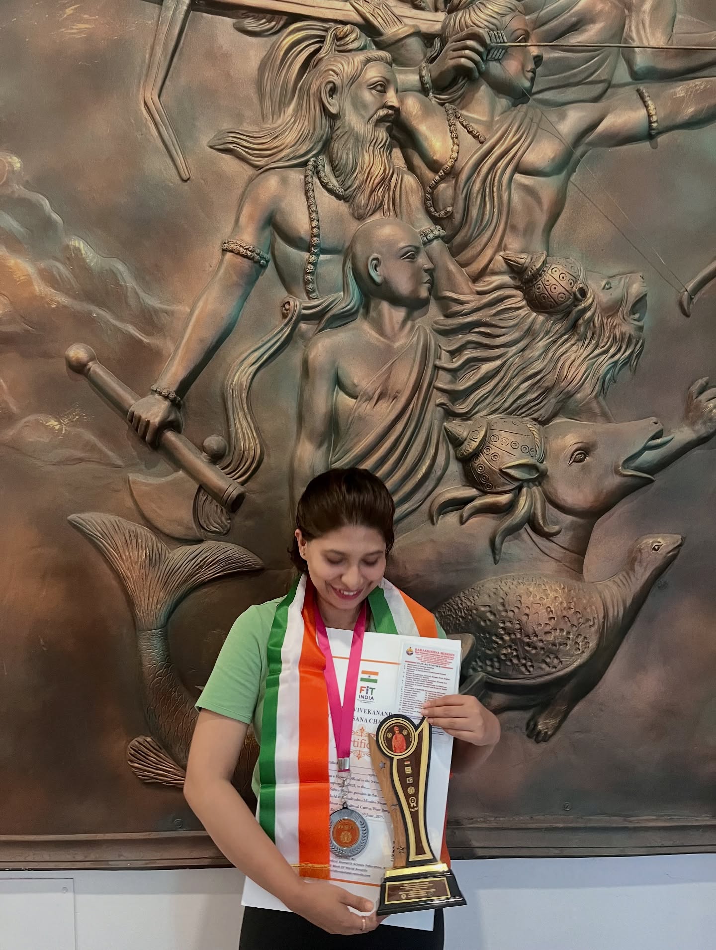 Instructor receiving her national yoga award